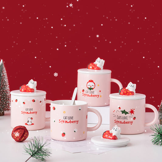 Cartoon Ceramic Cat Mug  with Lid