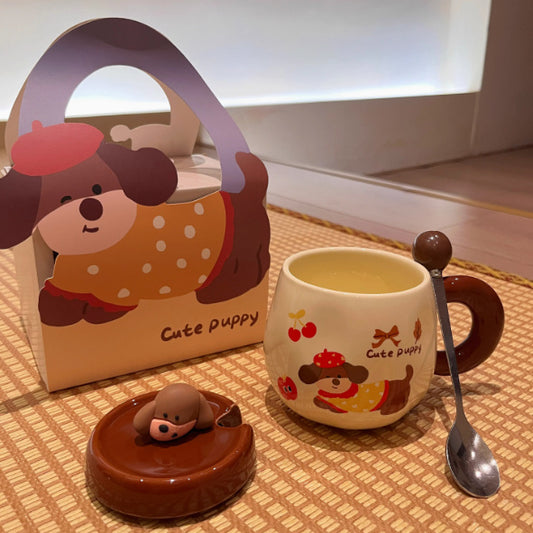 Cartoon Sausage Dog Mug With Lid Spoon