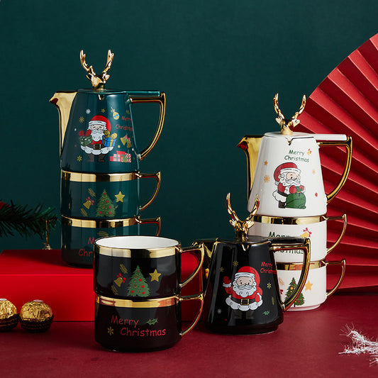 Ceramic Teapot Cup Gift Christmas Elk Teacup Set