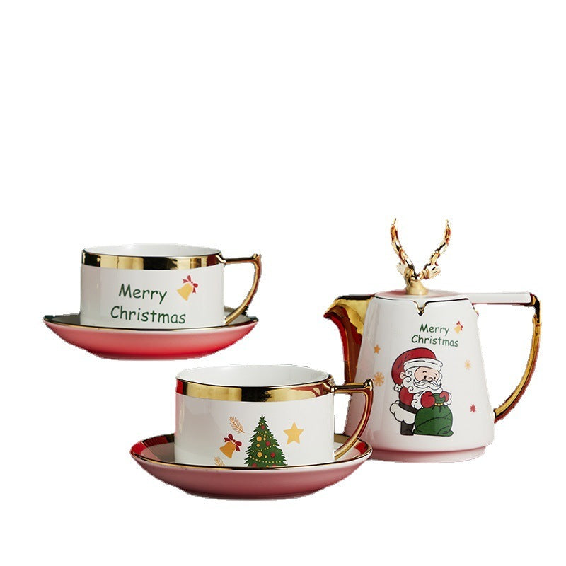 Ceramic Teapot Cup Gift Christmas Elk Teacup Set