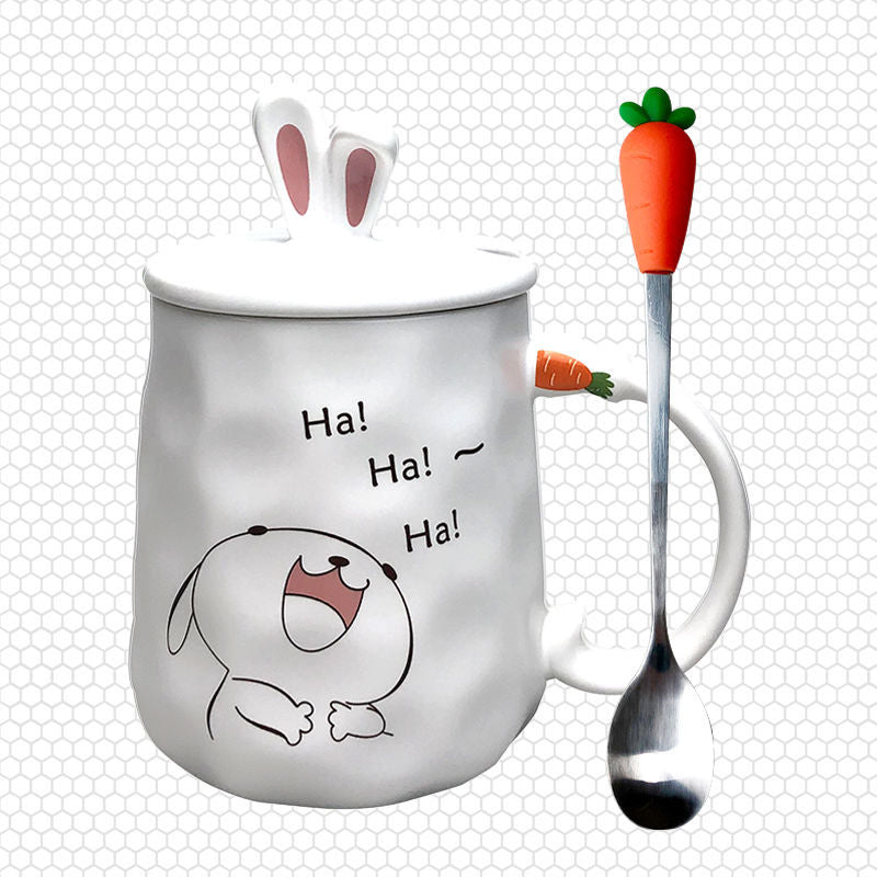 Cartoon Cute Creative Ceramic Water Cup With Lid Spoon