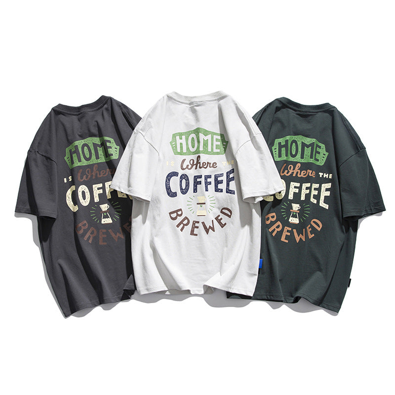 Fun Coffee Printed Short sleeved T-shirt for Men