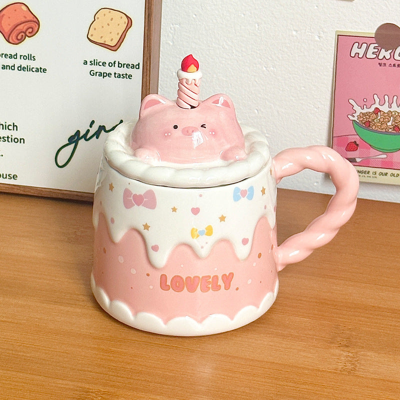 Ceramic Mug Cat  With Lid Cartoon in a Box