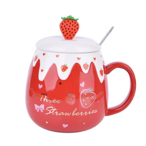 Strawberry Ceramic Coffee Mug With Lid And Spoon