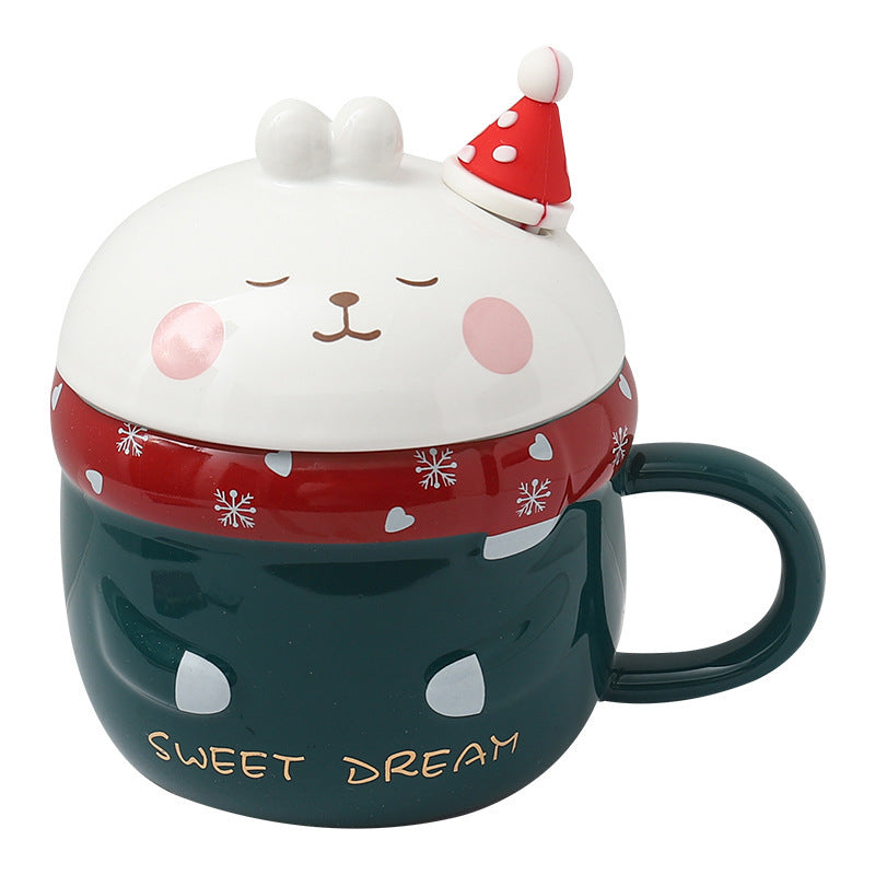 Gift Box Cute Cartoon Rabbit Ceramic Mug With Lid Spoon