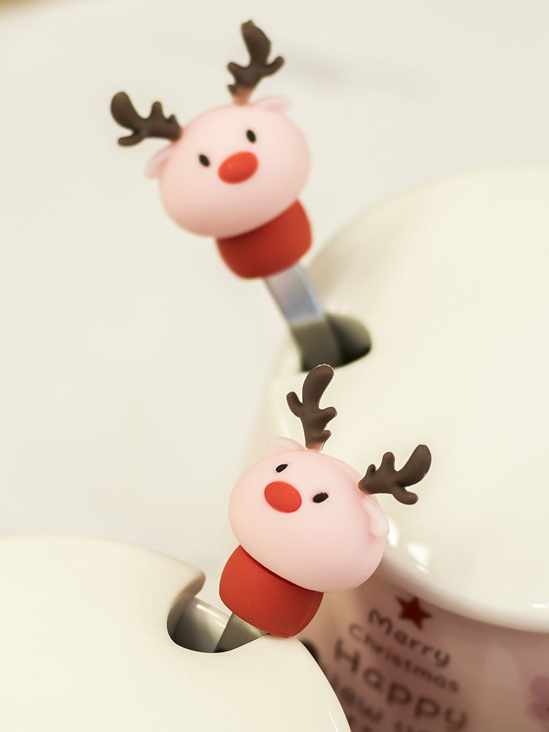Festive Xmas Mug With Lid Spoon Ceramic