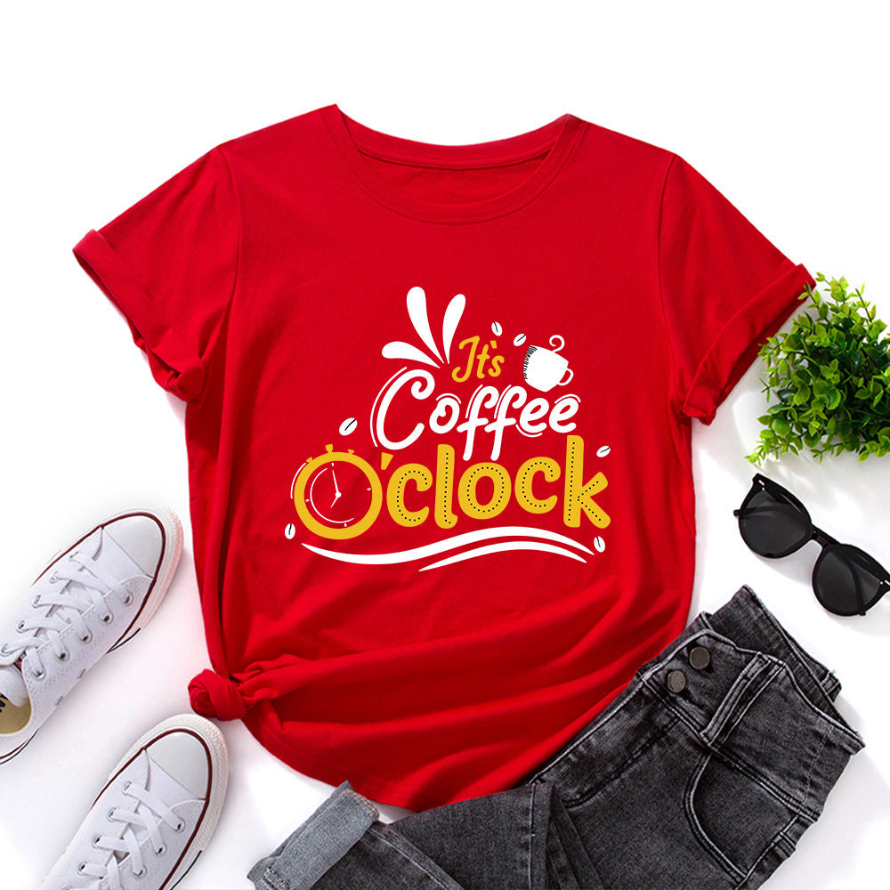 Coffee  Loose Round Neck Short Sleeve T-shirt