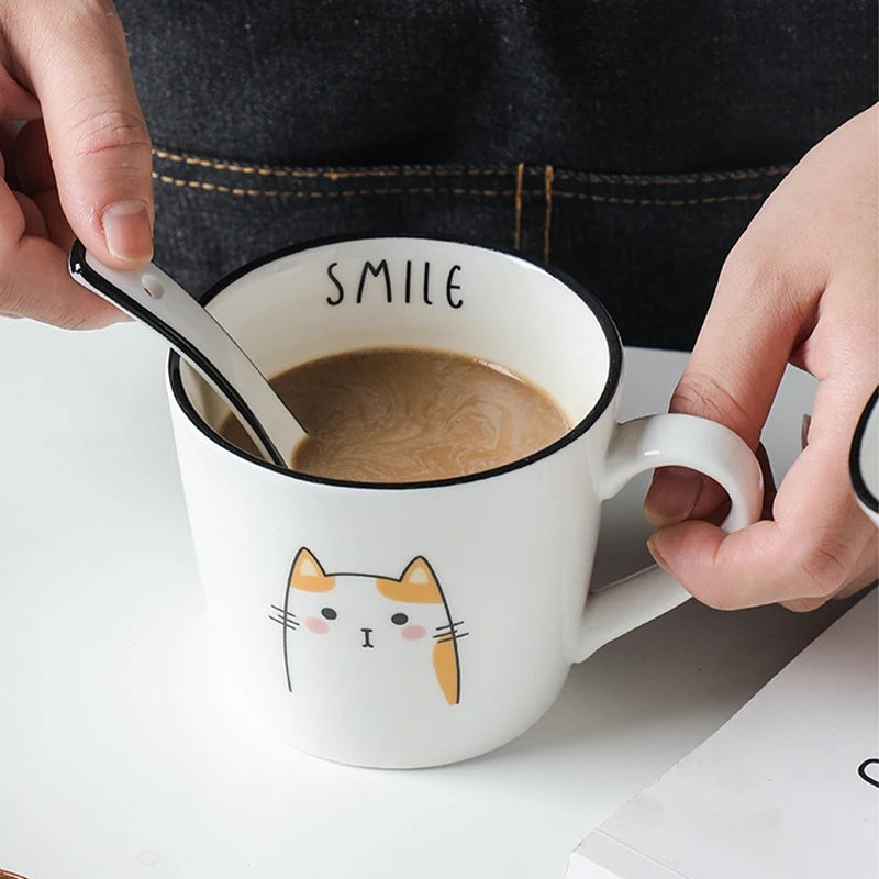 Coffee Cup Cartoon Cat Pattern