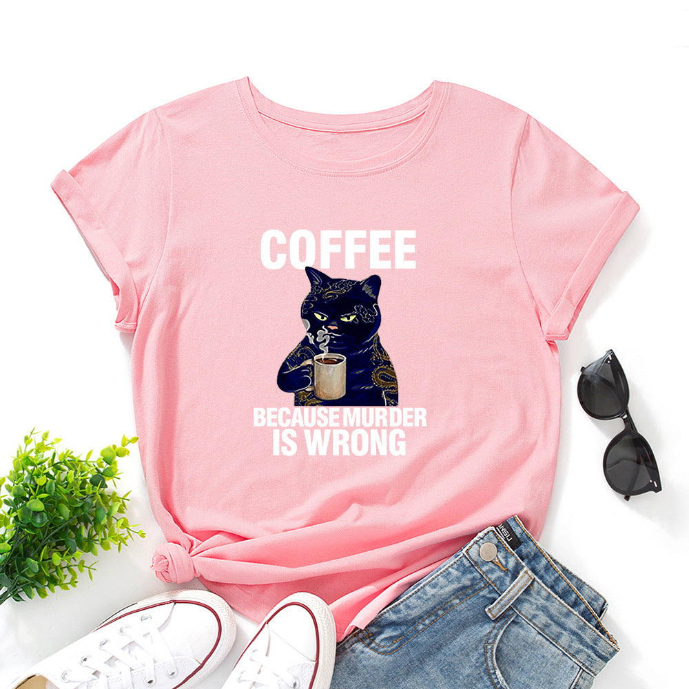 Black And White Print Loose Round Neck Short-sleeved T-shirt