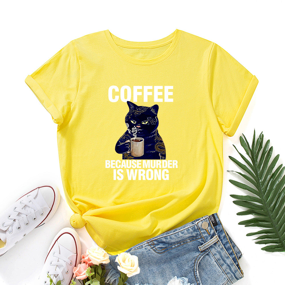 Black And White Print Loose Round Neck Short-sleeved T-shirt