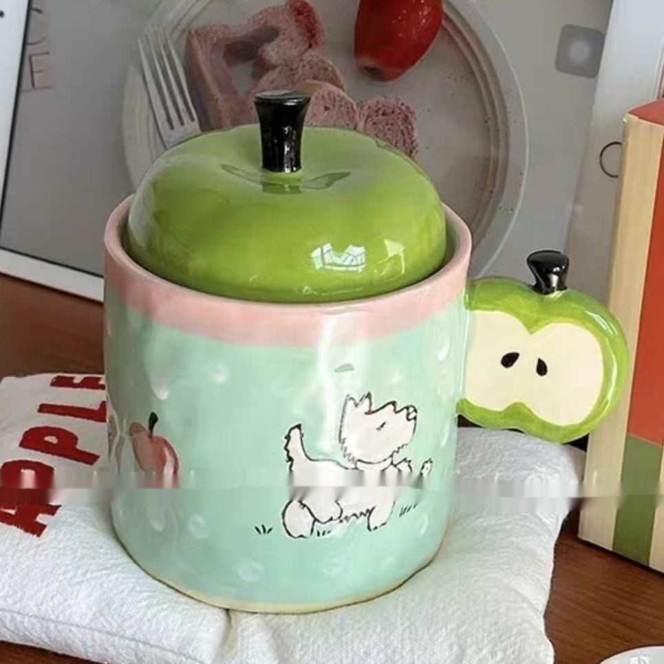 Red And Green Apple Puppy Ceramic Mug