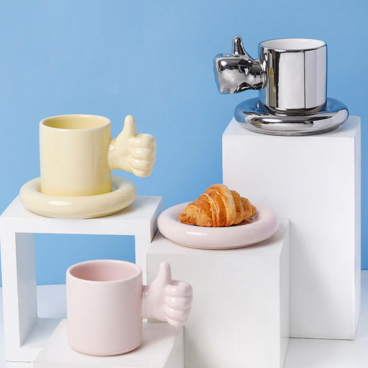 Thumbs Up Like Mug Coffee Cup Saucer