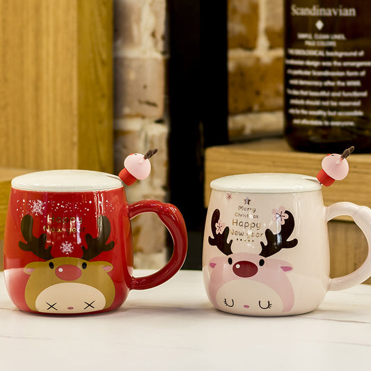 Festive Xmas Mug With Lid Spoon Ceramic