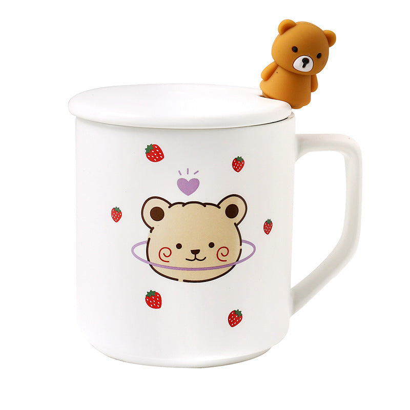 Office Tea Coffee Bear Mug With Lid Spoon