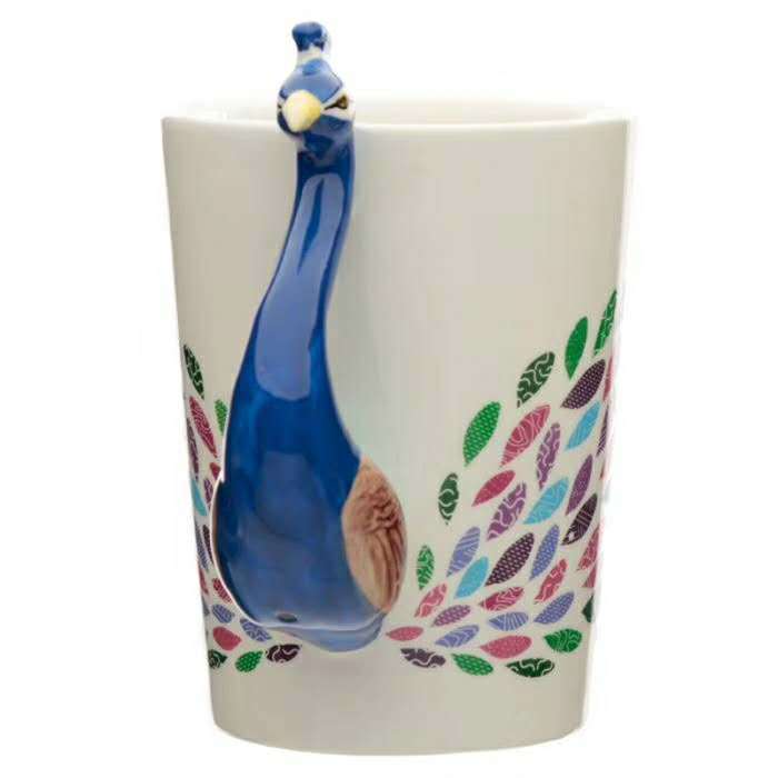 Painted Ceramic Cup Crown Peacock