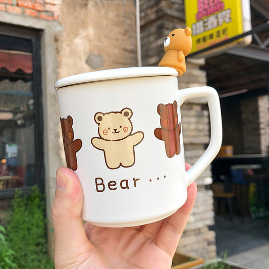Office Tea Coffee Bear Mug With Lid Spoon