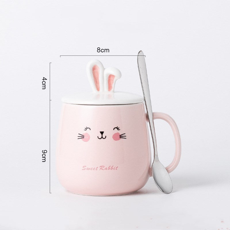 Cute Bunny Ear Mug With Lid Spoon