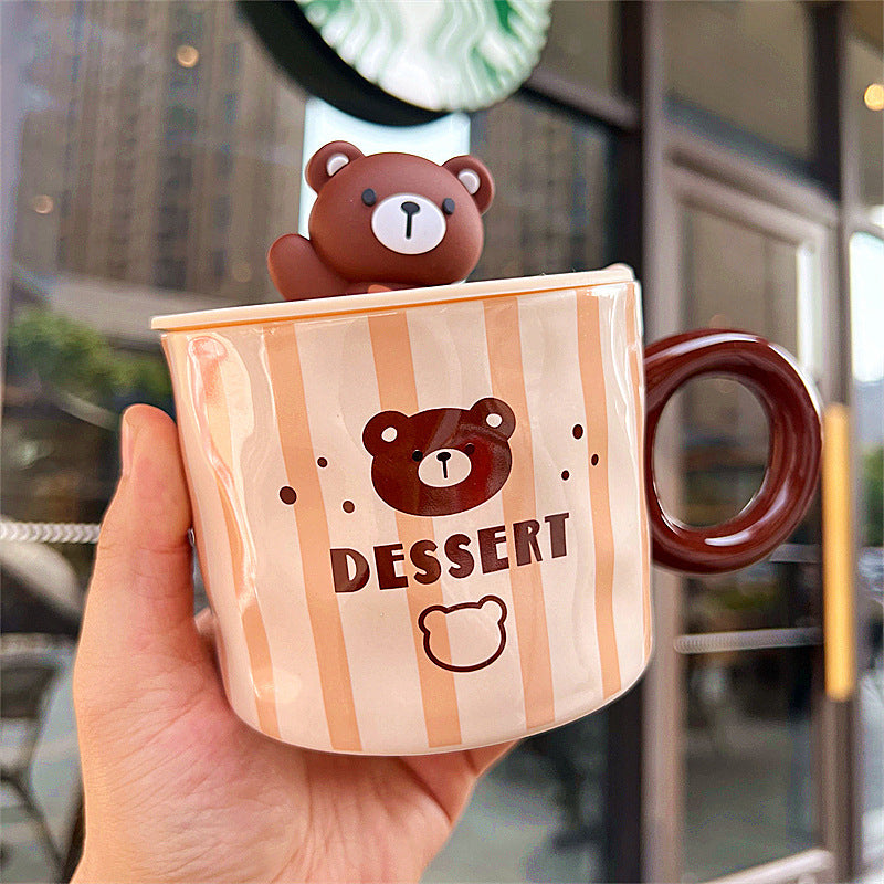 Mug With Lid Couple Little Bear Ceramic