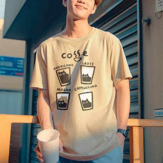 Flocking Milk Coffee Short Sleeve T-shirt