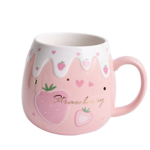Strawberry Ceramic Coffee Mug With Lid And Spoon