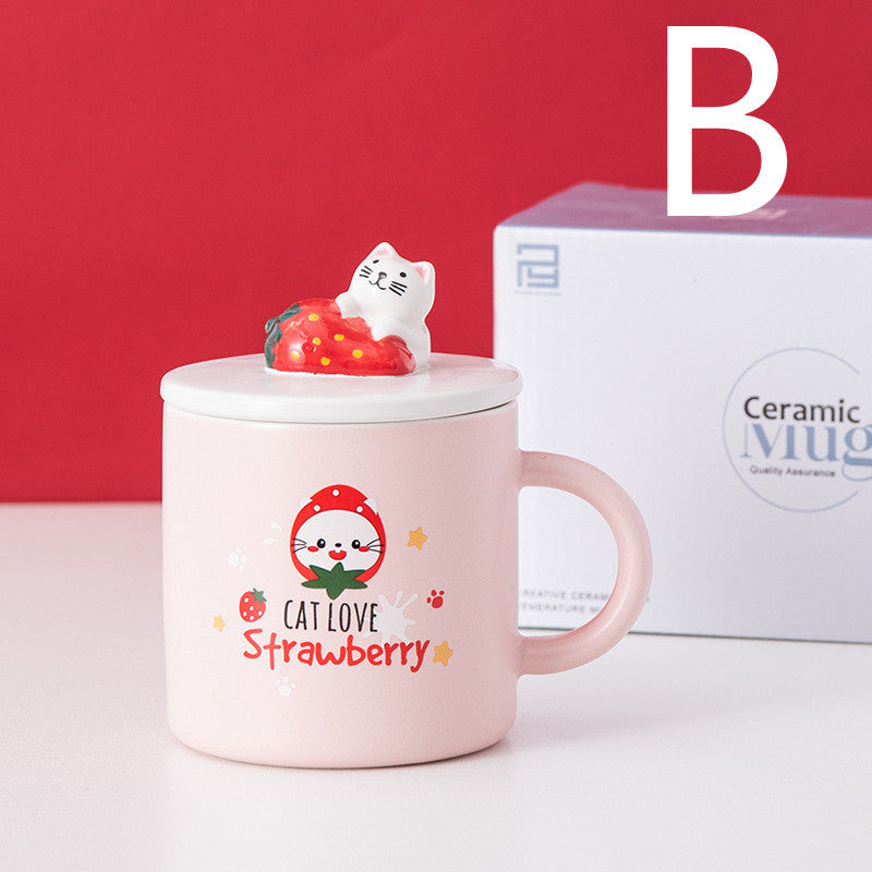 Cartoon Ceramic Cat Mug  with Lid