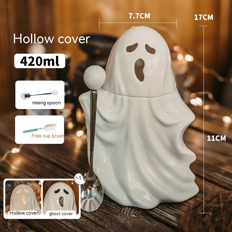 Ghost Mug  Porcelain Cup With Cover Spoon
