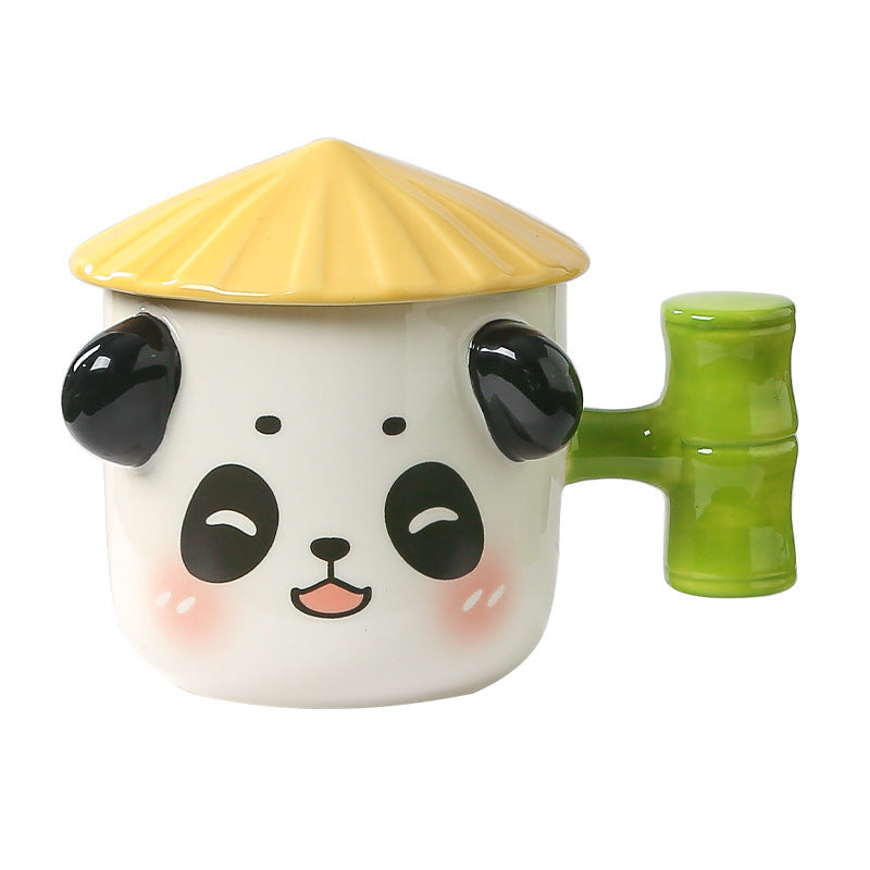 Cute Panda Ceramic Cup For Girls With Lid Milk Breakfast