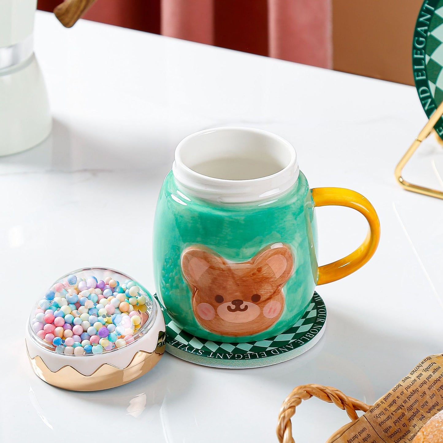 Large Capacity Ceramic Drinking Bear Mug With Lid