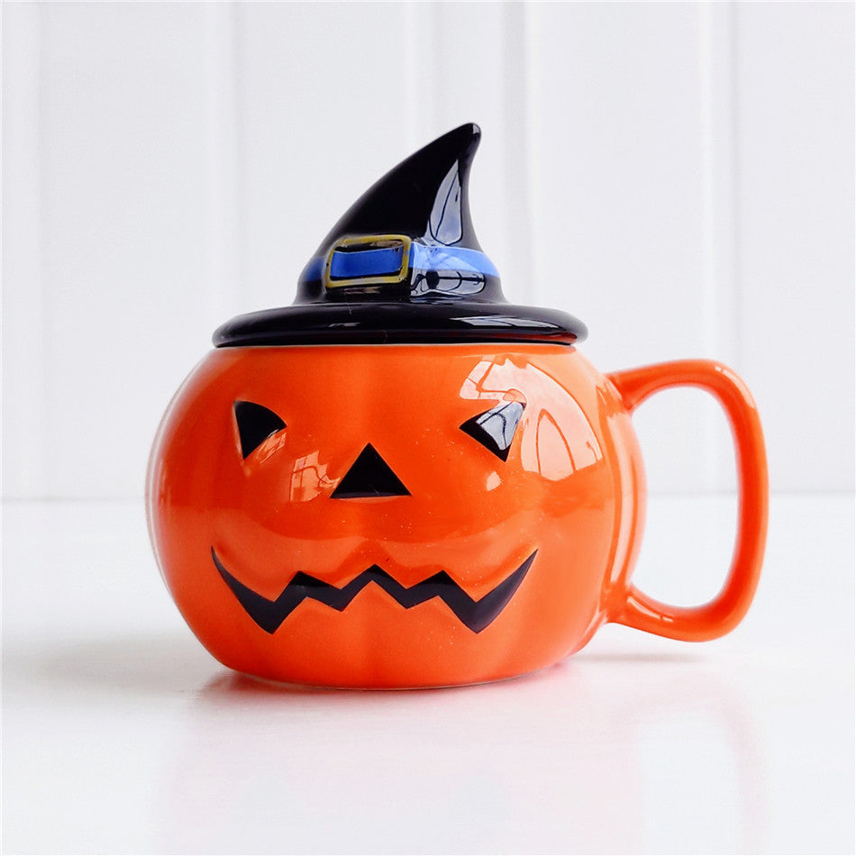 Ceramic Mug Pumpkin Imp Shaped Halloween With Lid