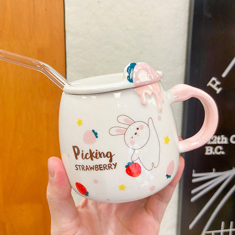 Cute Cartoon Strawberry Rabbit Ceramic Cup