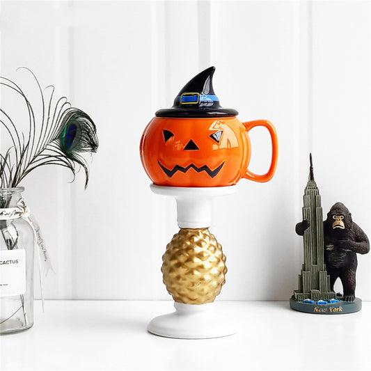 Ceramic Mug Pumpkin Imp Shaped Halloween With Lid