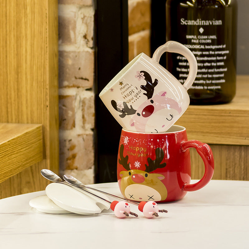 Festive Xmas Mug With Lid Spoon Ceramic