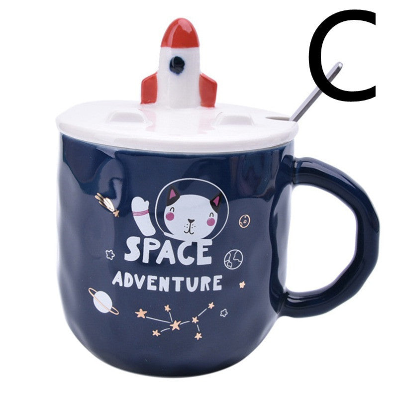 Rocket Star Ceramic Mug With Lid Spoon