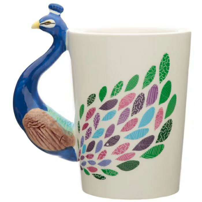 Painted Ceramic Cup Crown Peacock
