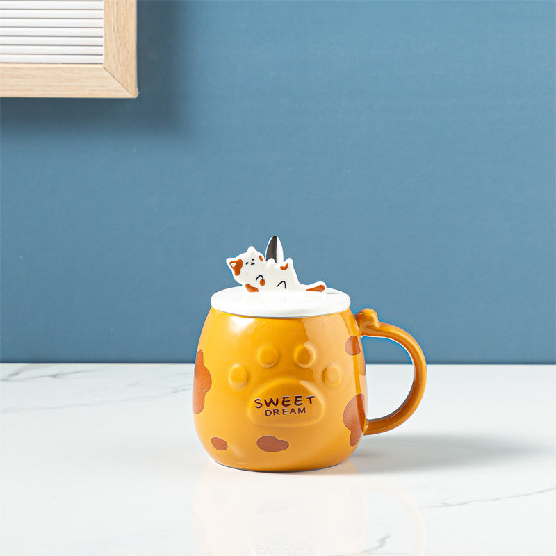 Ceramic Cat Mug With Lid Spoon Office Cute Coffee Mug