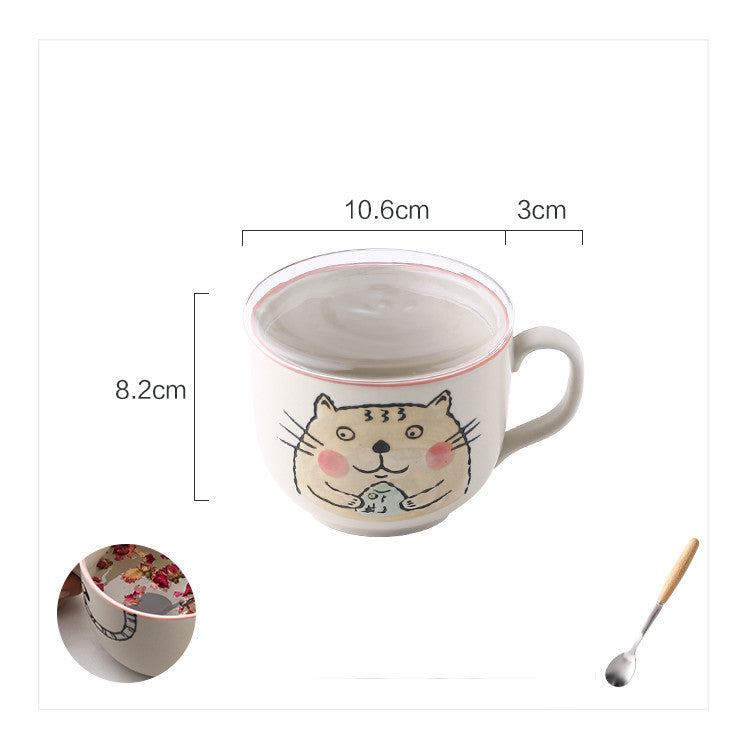 Ceramic Large Capacity Fish Mug With Lid Spoon