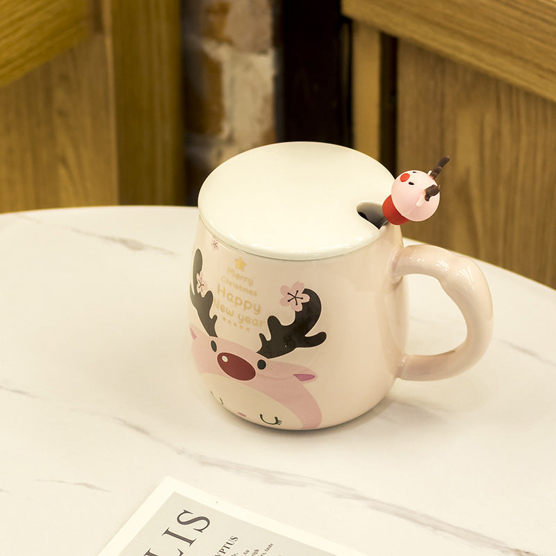 Festive Xmas Mug With Lid Spoon Ceramic
