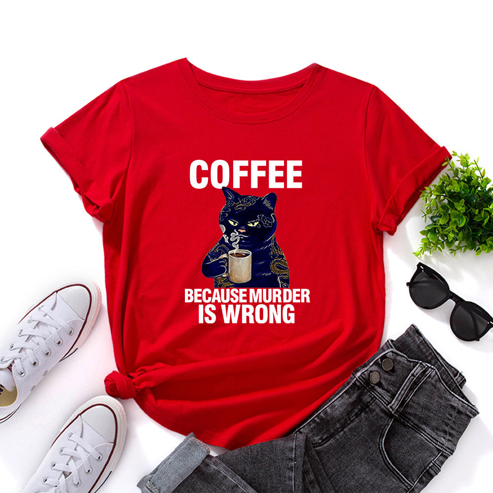 Black And White Print Loose Round Neck Short-sleeved T-shirt