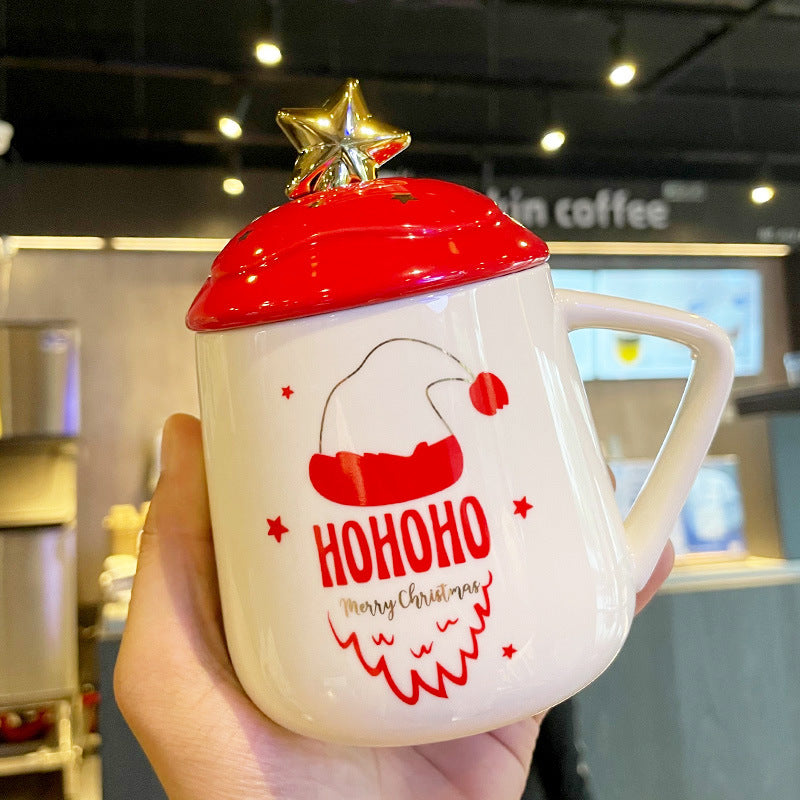 Christmas Ceramic Cup Mug With Cover With Spoon
