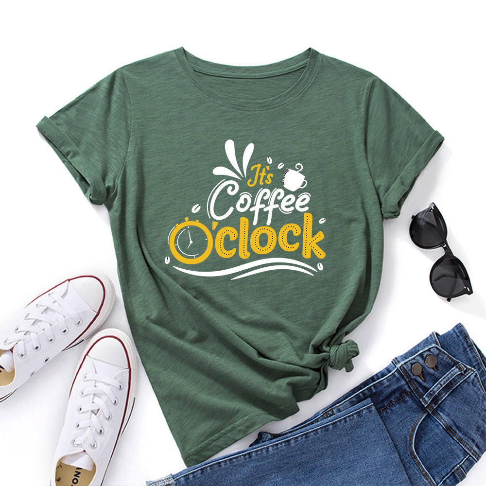 Coffee  Loose Round Neck Short Sleeve T-shirt