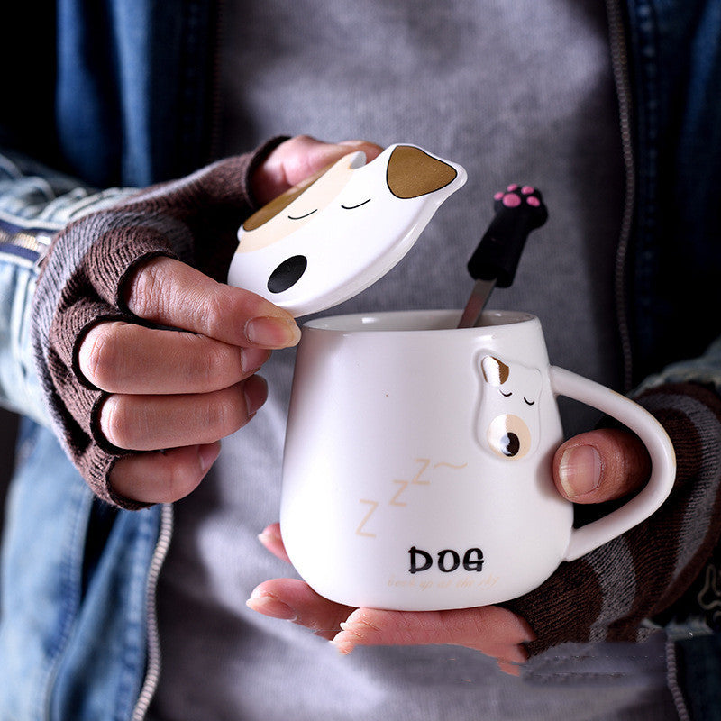 Cartoon Ceramic Mug With Lid Spoon