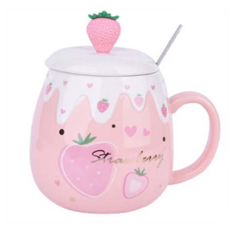 Strawberry Ceramic Coffee Mug With Lid And Spoon