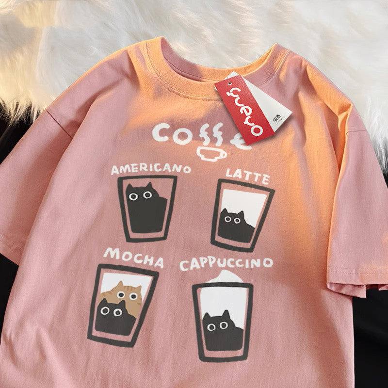 Flocking Milk Coffee Short Sleeve T-shirt