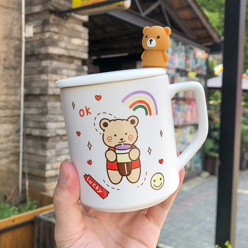 Office Tea Coffee Bear Mug With Lid Spoon