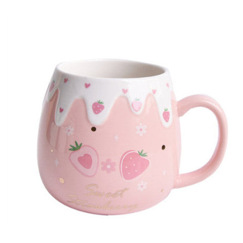 Strawberry Ceramic Coffee Mug With Lid And Spoon