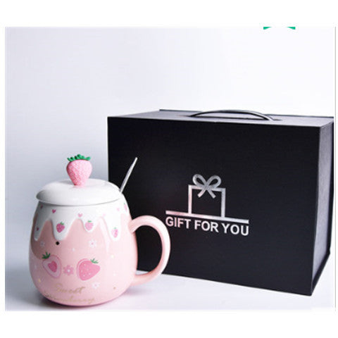 Strawberry Ceramic Coffee Mug With Lid And Spoon