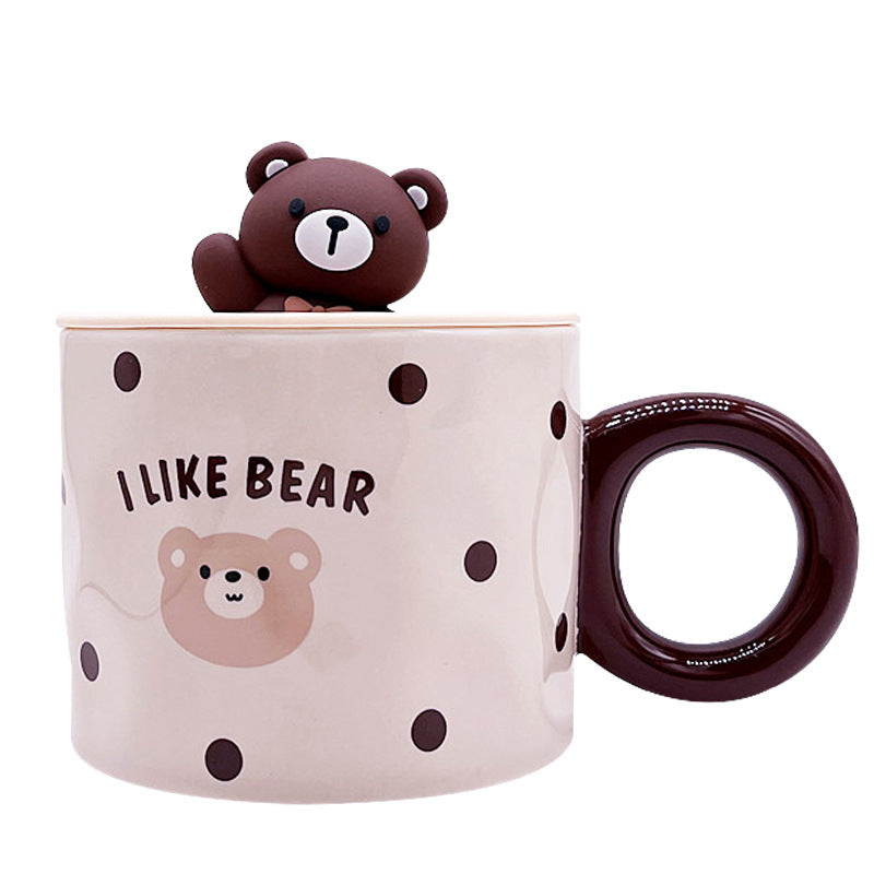 Mug With Lid Couple Little Bear Ceramic