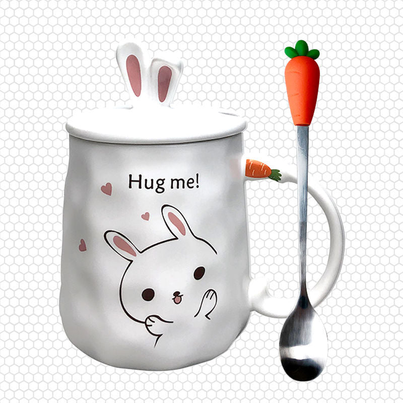 Cartoon Cute Creative Ceramic Water Cup With Lid Spoon
