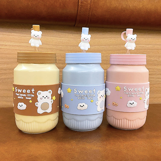 Ceramic Bear Mug with Lid & Straw