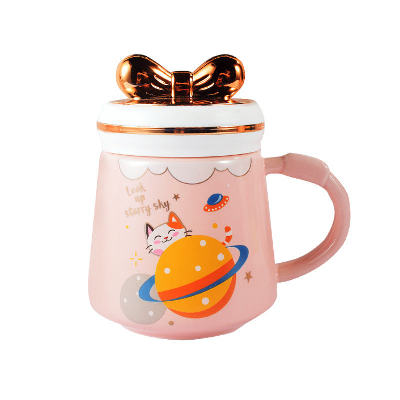 Ceramic Mug Cat Cartoon Mug With Lid Large Capacity